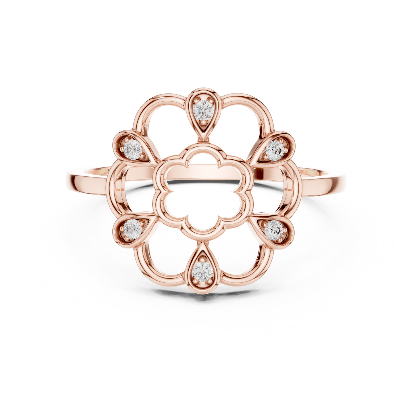 Open Work Floral Round Lab Grown Diamond Ring