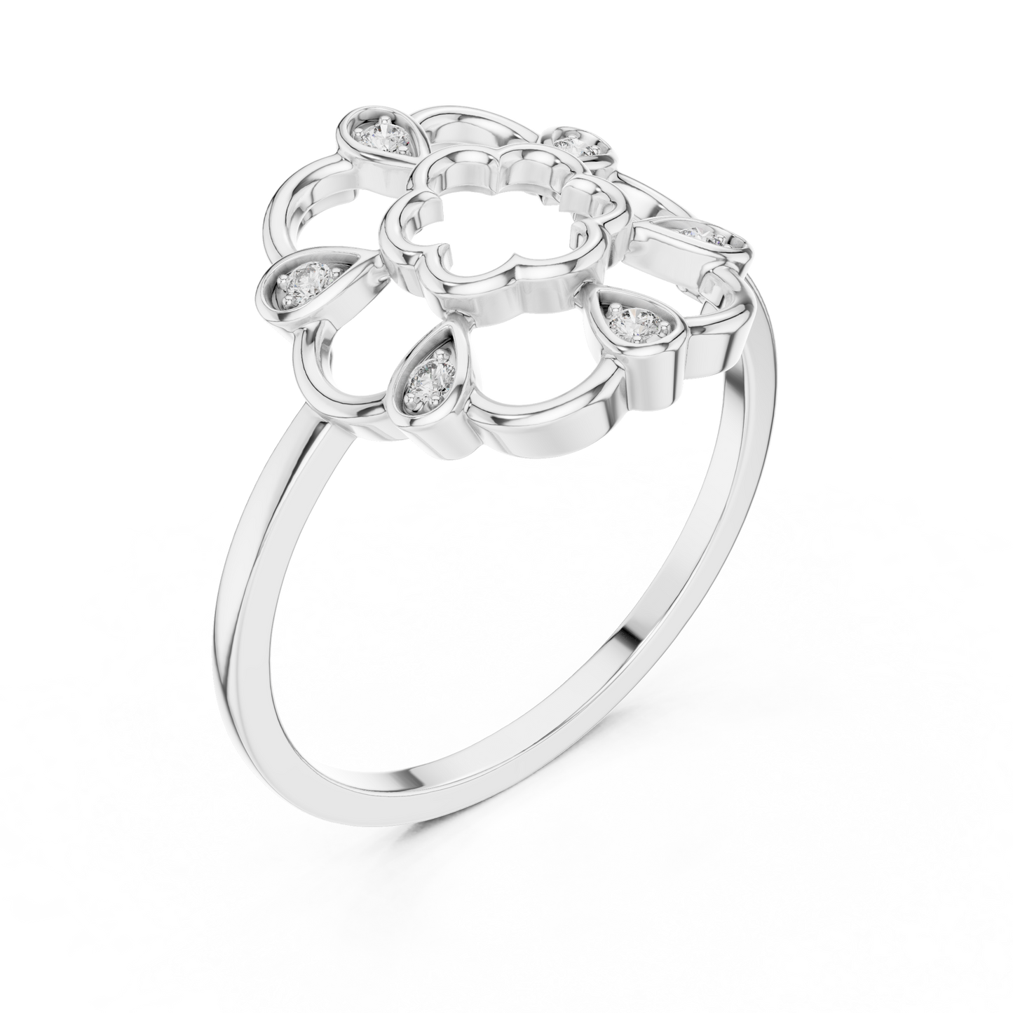 Open Work Floral Round Lab Grown Diamond Ring