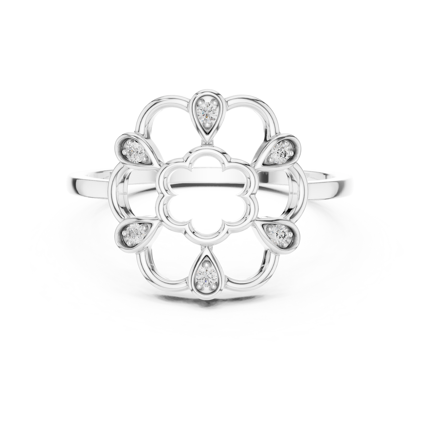 Open Work Floral Round Lab Grown Diamond Ring