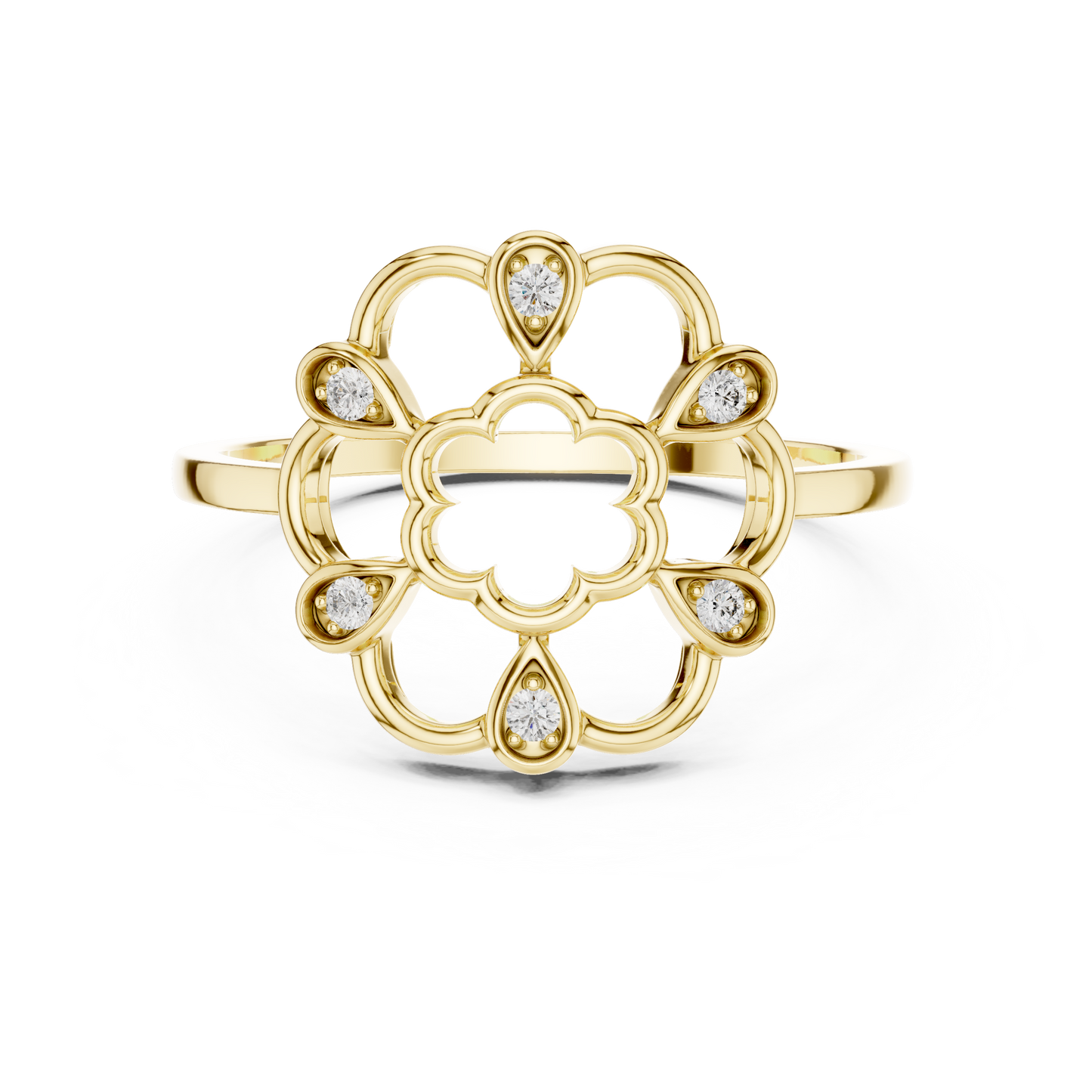 Open Work Floral Round Lab Grown Diamond Ring