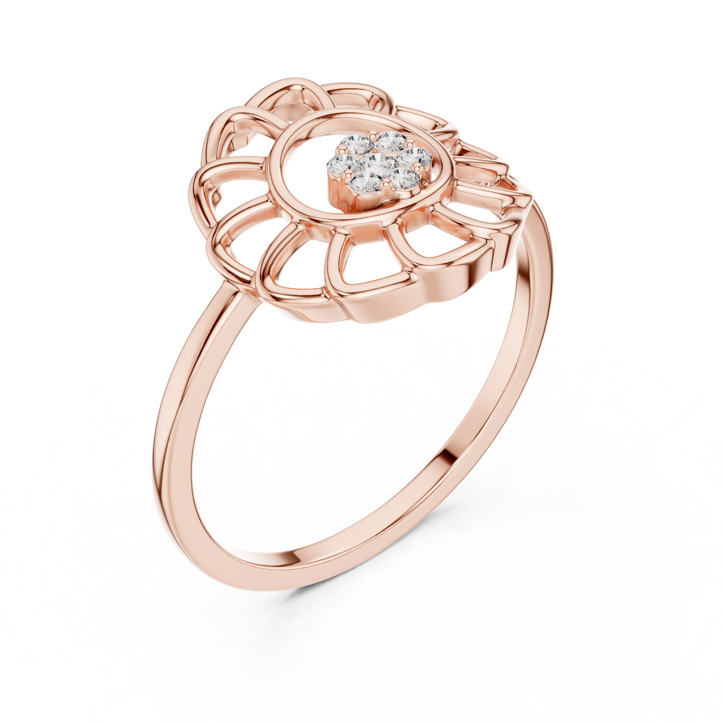 Lab Grown Diamond White Gold Petal Halo Ring