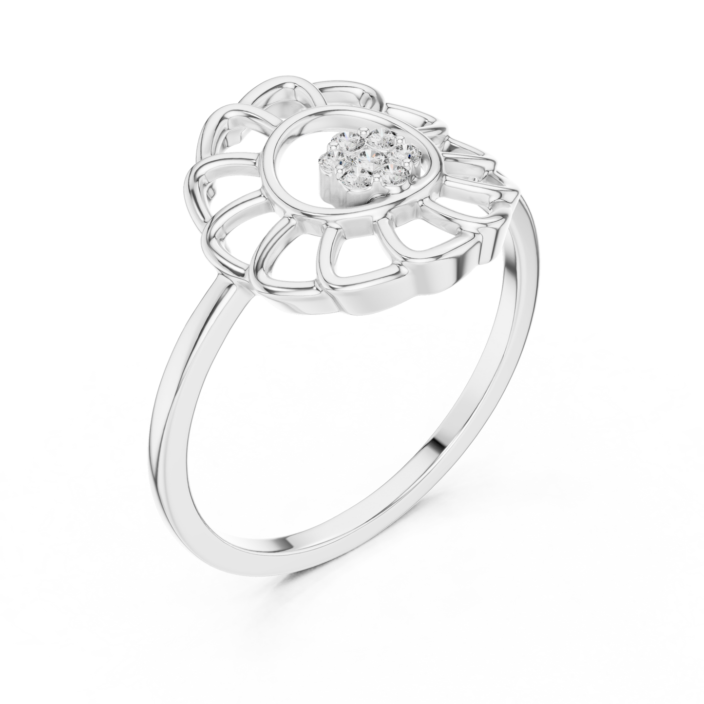 Lab Grown Diamond White Gold Petal Halo Ring