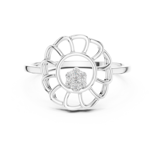 Lab Grown Diamond White Gold Petal Halo Ring