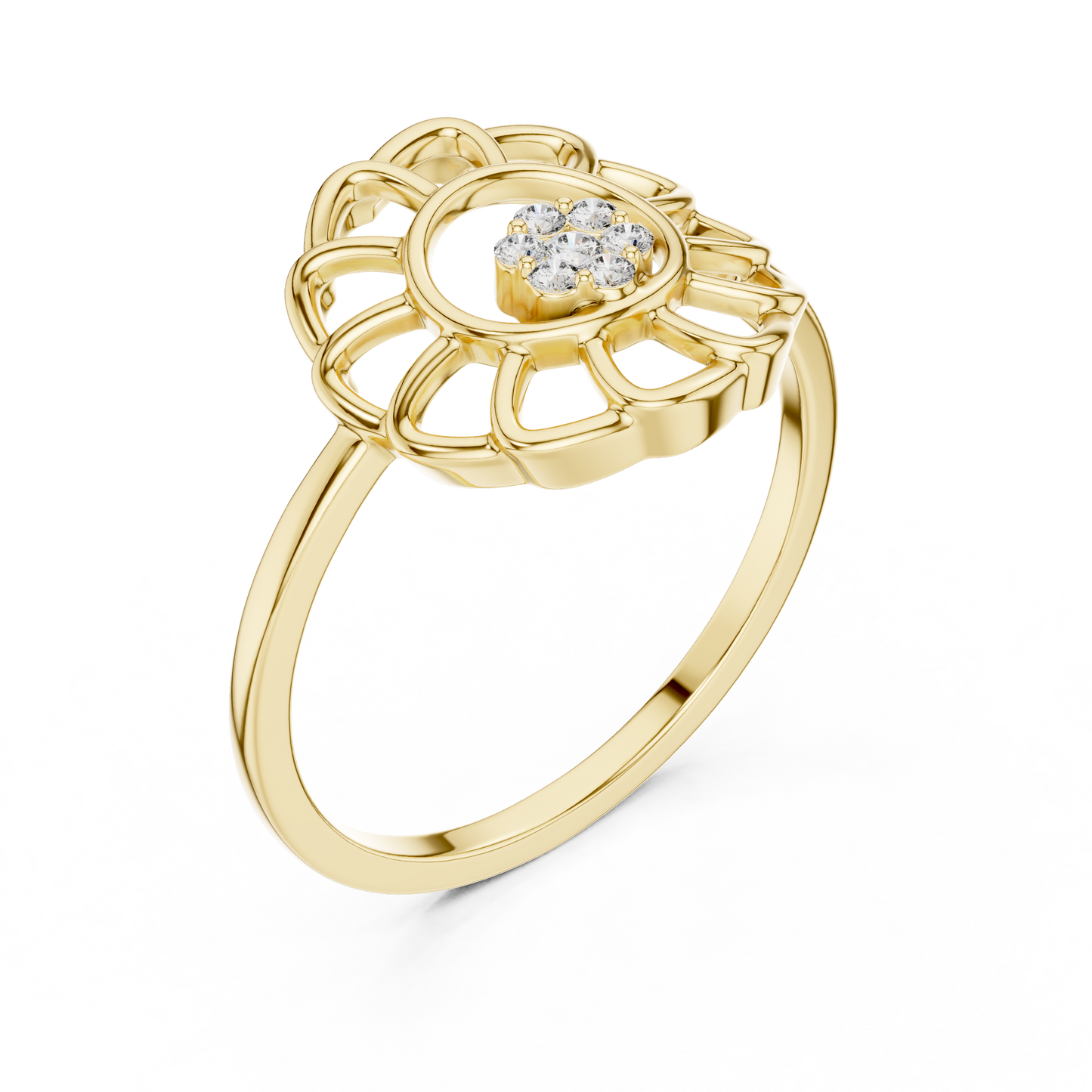 Lab Grown Diamond White Gold Petal Halo Ring