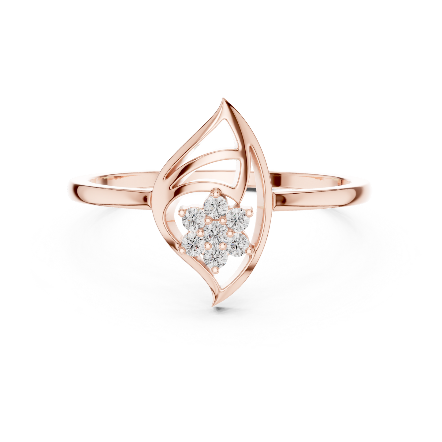 Round Lab Grown Diamond Marquise Leaf Cluster Ring