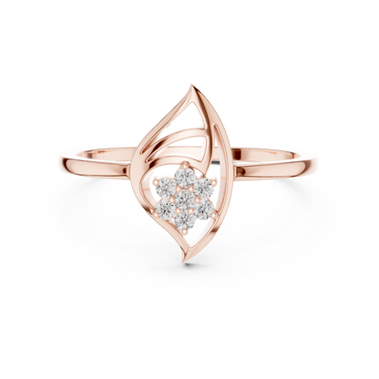 Round Lab Grown Diamond Marquise Leaf Cluster Ring