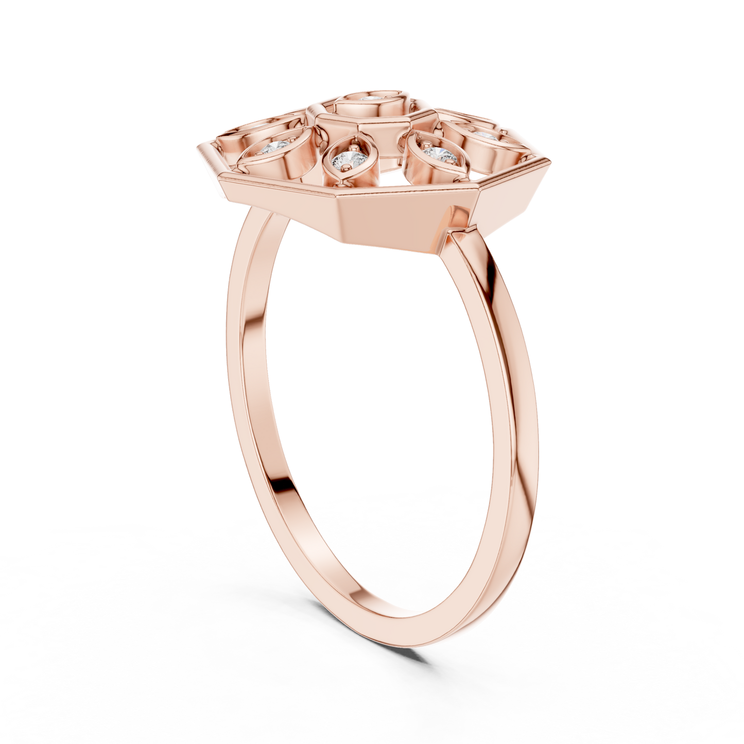 Round Lab Grown Diamond Hexagon Flower Ring