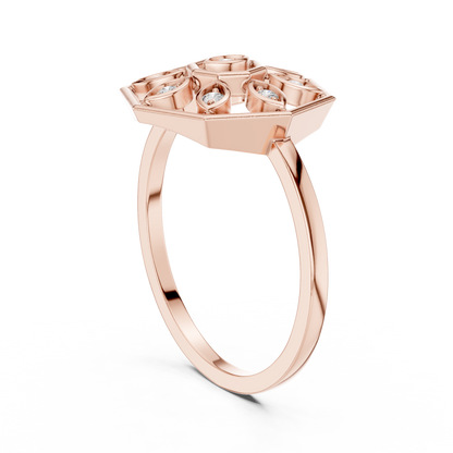 Round Lab Grown Diamond Hexagon Flower Ring