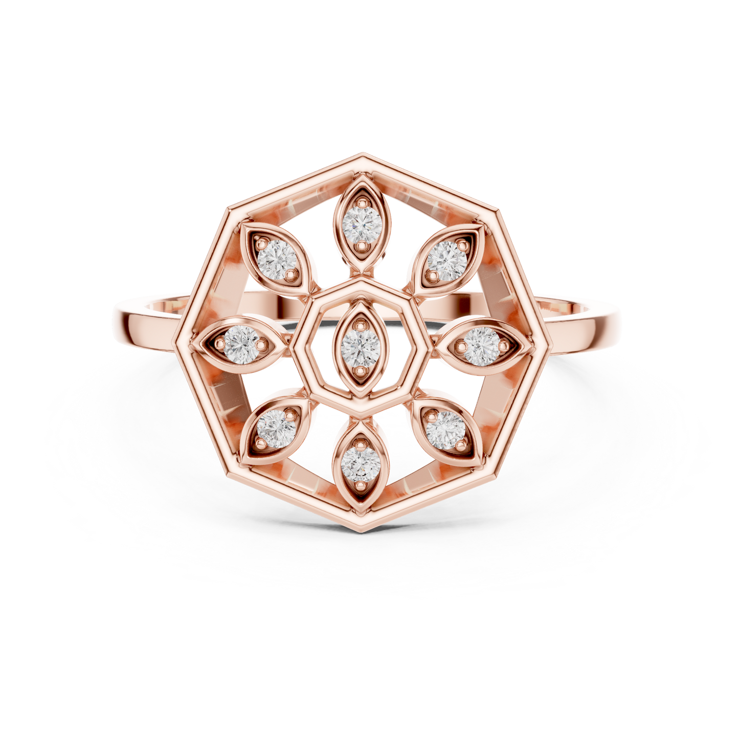 Round Lab Grown Diamond Hexagon Flower Ring