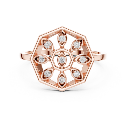 Round Lab Grown Diamond Hexagon Flower Ring