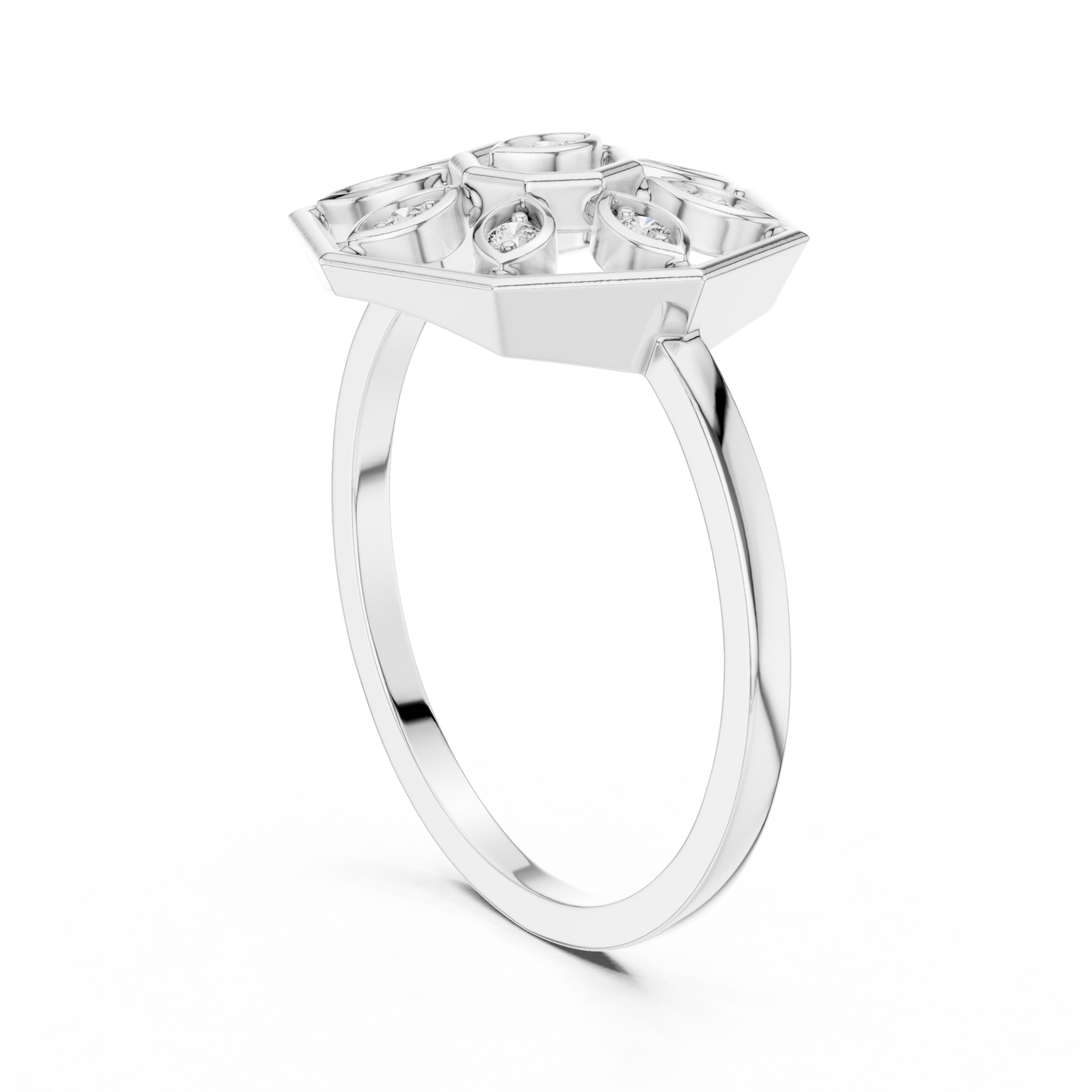 Round Lab Grown Diamond Hexagon Flower Ring