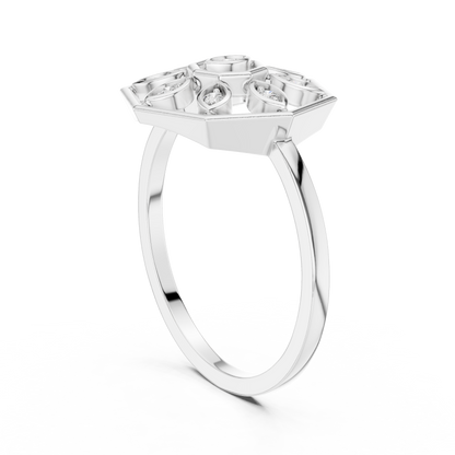 Round Lab Grown Diamond Hexagon Flower Ring