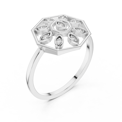 Round Lab Grown Diamond Hexagon Flower Ring