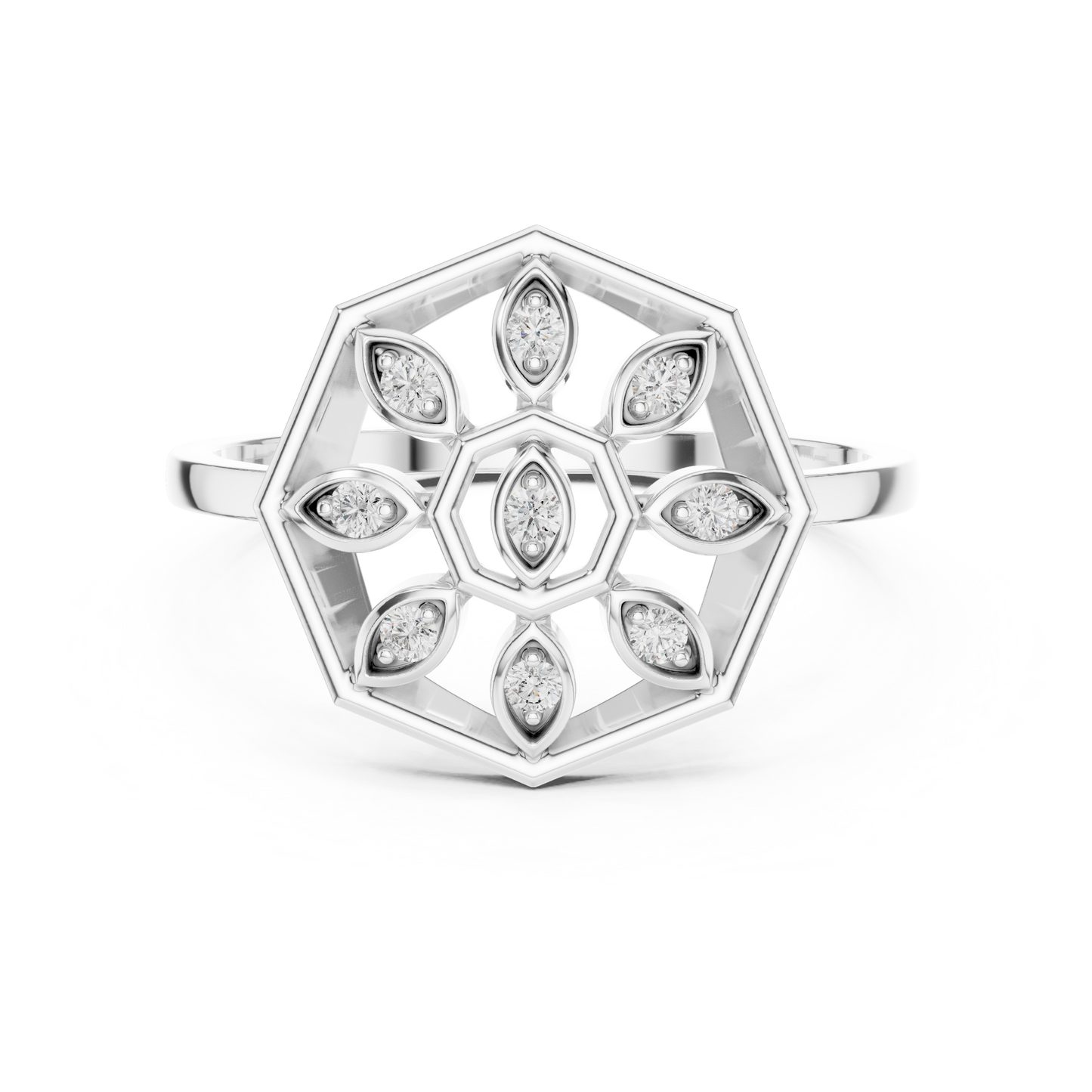 Round Lab Grown Diamond Hexagon Flower Ring