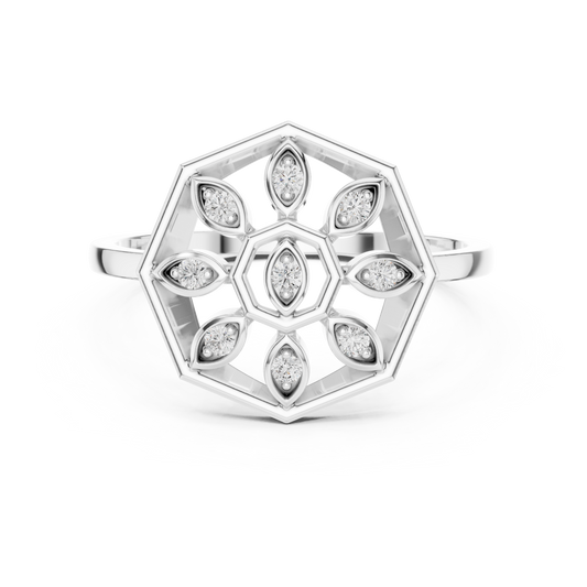 Round Lab Grown Diamond Hexagon Flower Ring