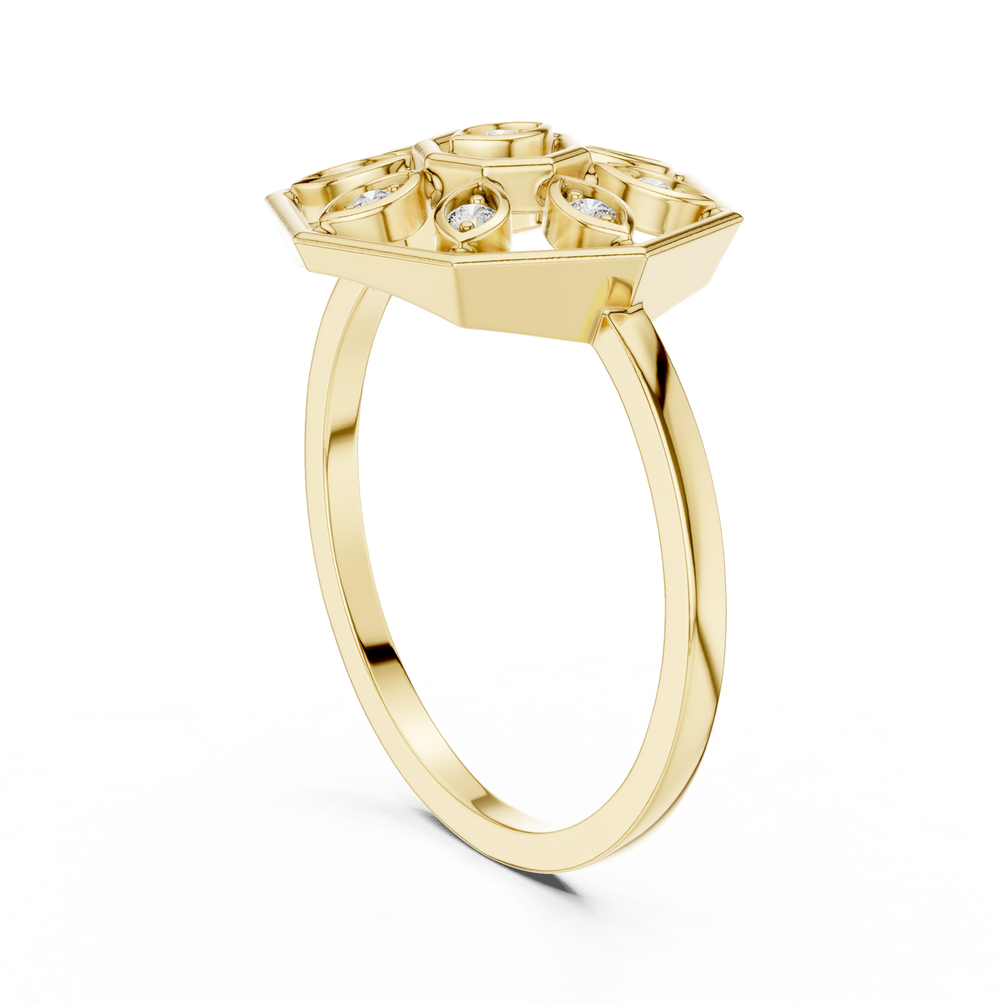 Round Lab Grown Diamond Hexagon Flower Ring