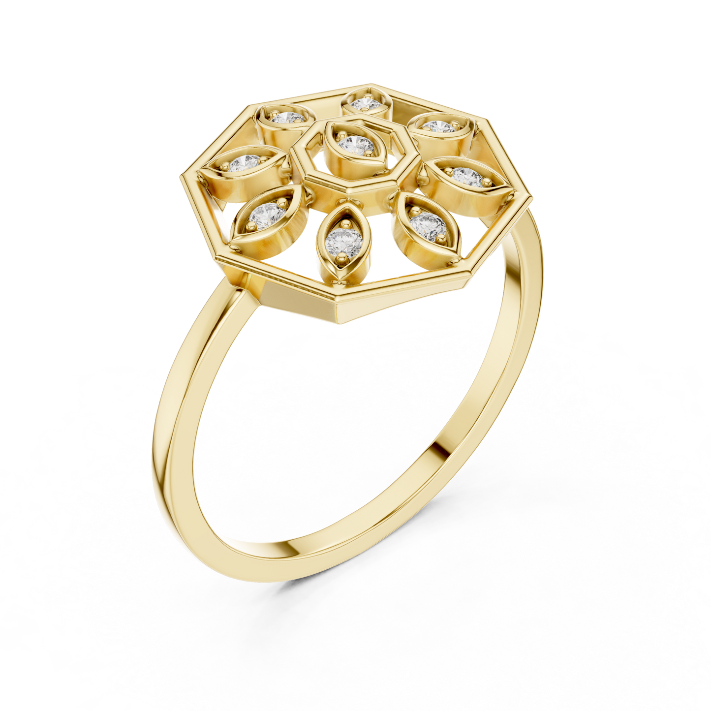 Round Lab Grown Diamond Hexagon Flower Ring
