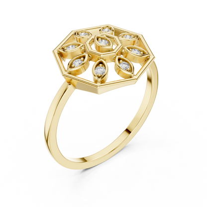 Round Lab Grown Diamond Hexagon Flower Ring