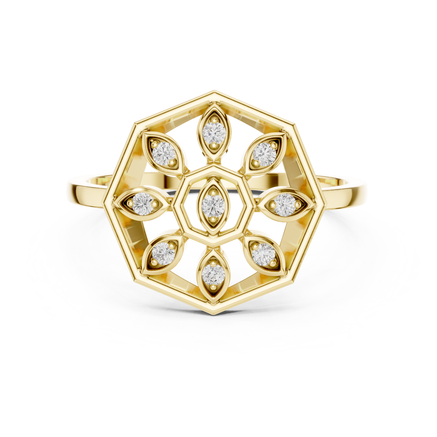 Round Lab Grown Diamond Hexagon Flower Ring
