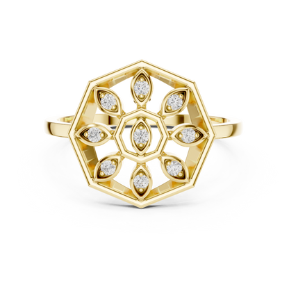 Round Lab Grown Diamond Hexagon Flower Ring