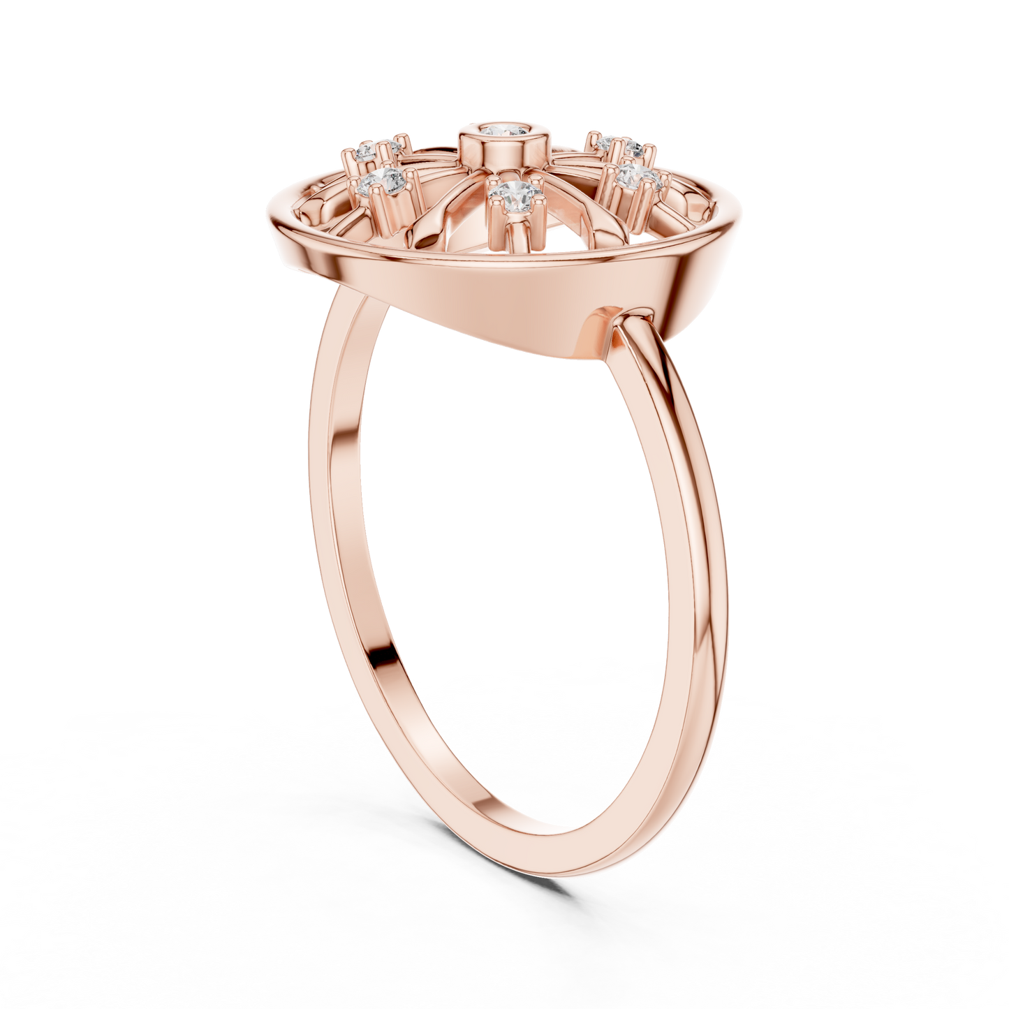 Round Lab Grown Diamond Wheel Ring in Rose Gold