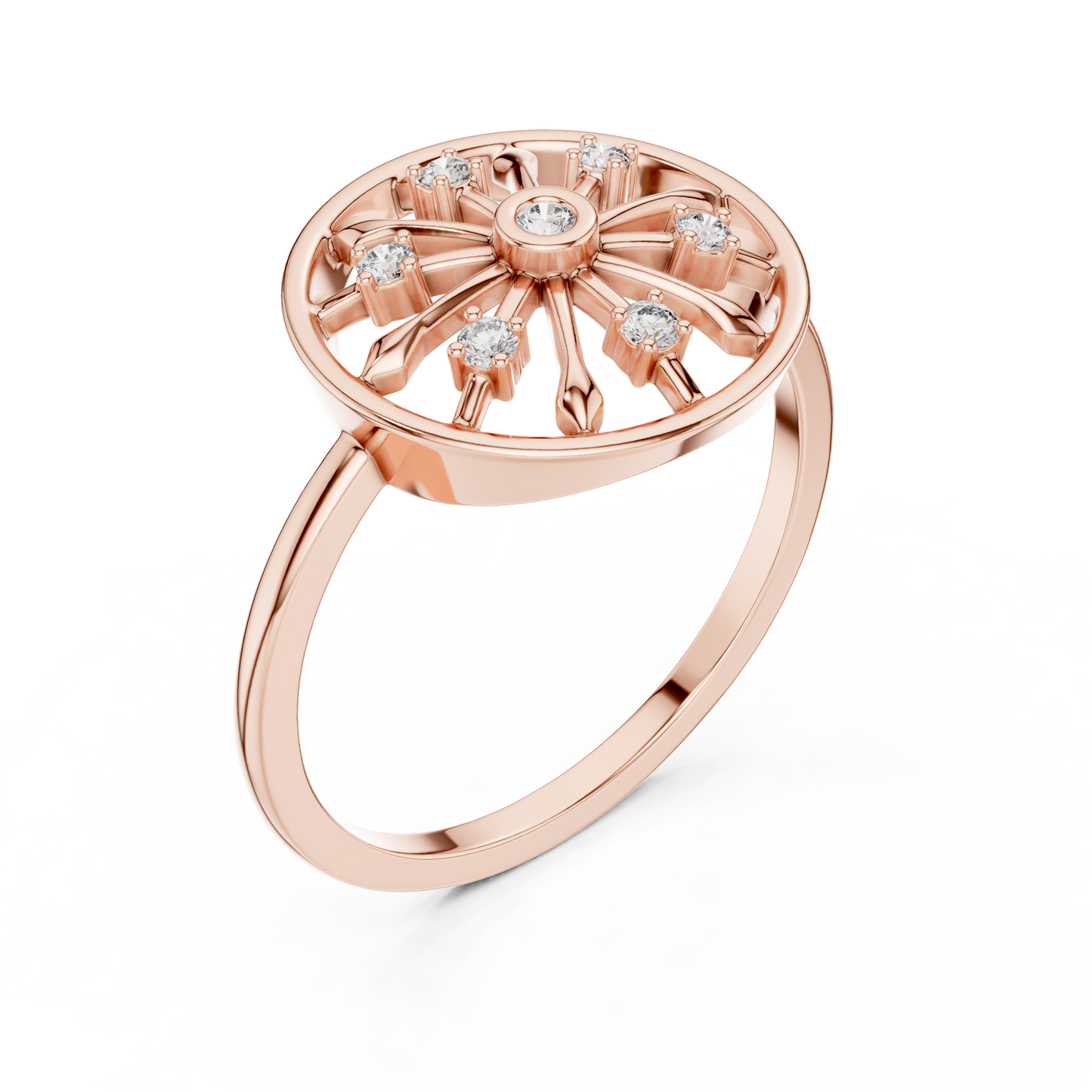 Round Lab Grown Diamond Wheel Ring in Rose Gold