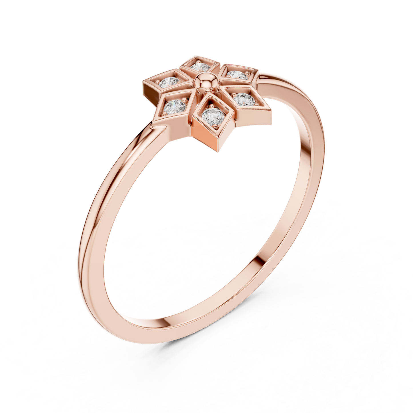 Round Lab Grown Diamond Hexagon Flower Ring