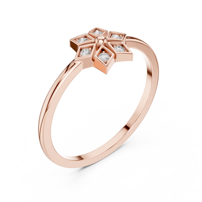 Round Lab Grown Diamond Hexagon Flower Ring