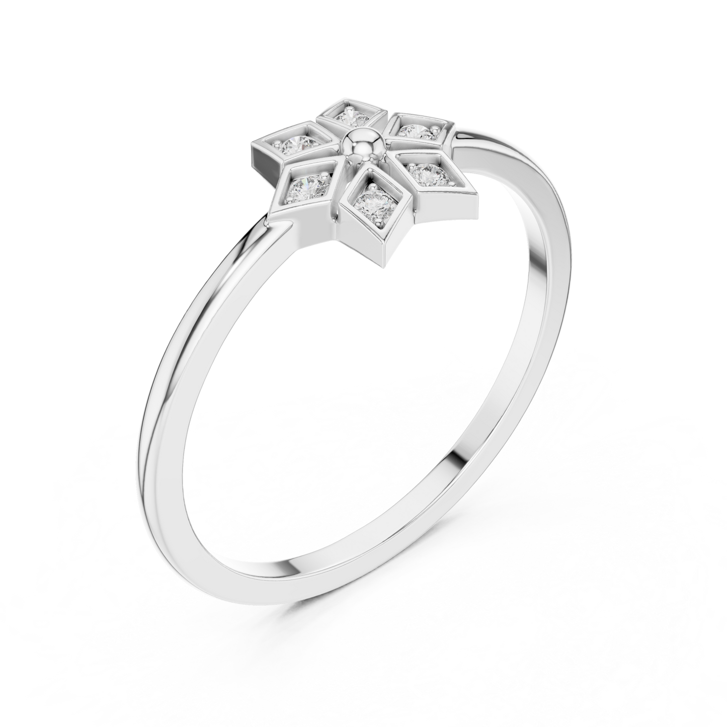 Round Lab Grown Diamond Hexagon Flower Ring