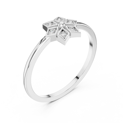 Round Lab Grown Diamond Hexagon Flower Ring