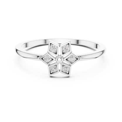 Round Lab Grown Diamond Hexagon Flower Ring