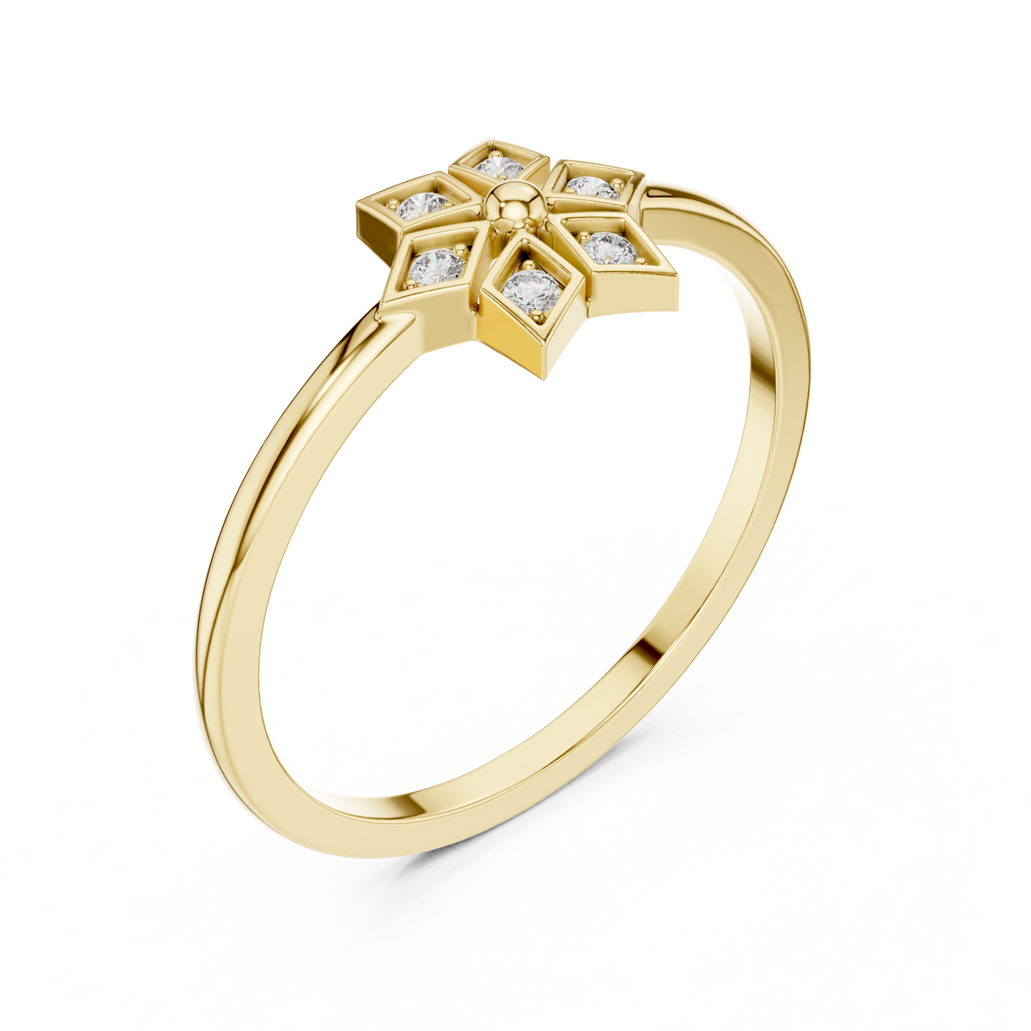 Round Lab Grown Diamond Hexagon Flower Ring