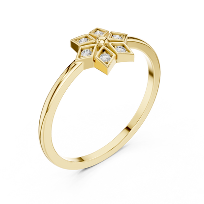Round Lab Grown Diamond Hexagon Flower Ring