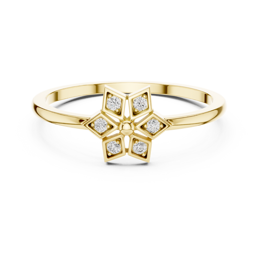 Round Lab Grown Diamond Hexagon Flower Ring