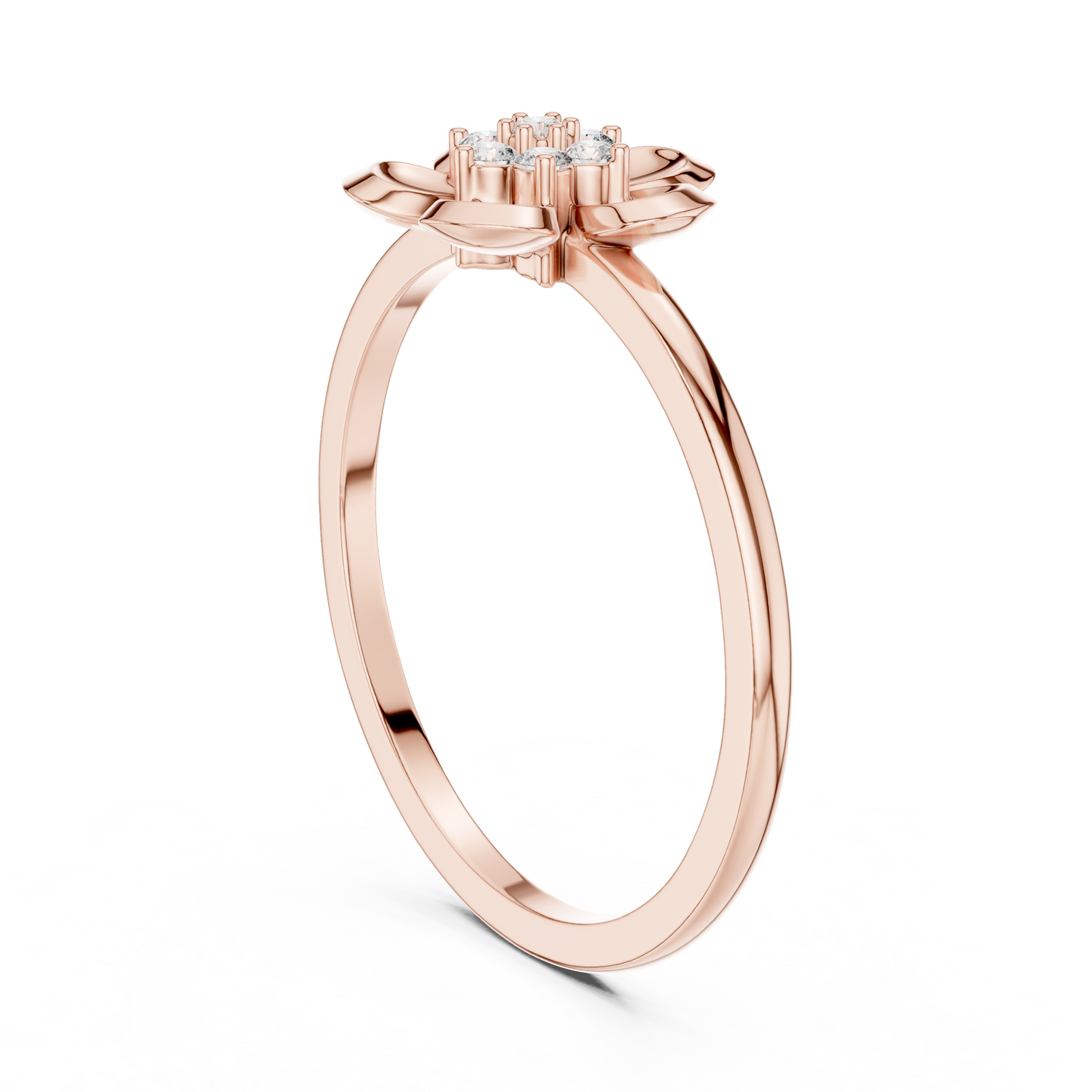 Round Lab Grown Diamond Five Petal Flower Ring