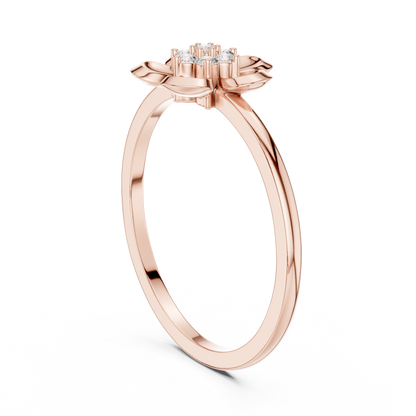 Round Lab Grown Diamond Five Petal Flower Ring