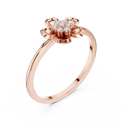 Round Lab Grown Diamond Five Petal Flower Ring