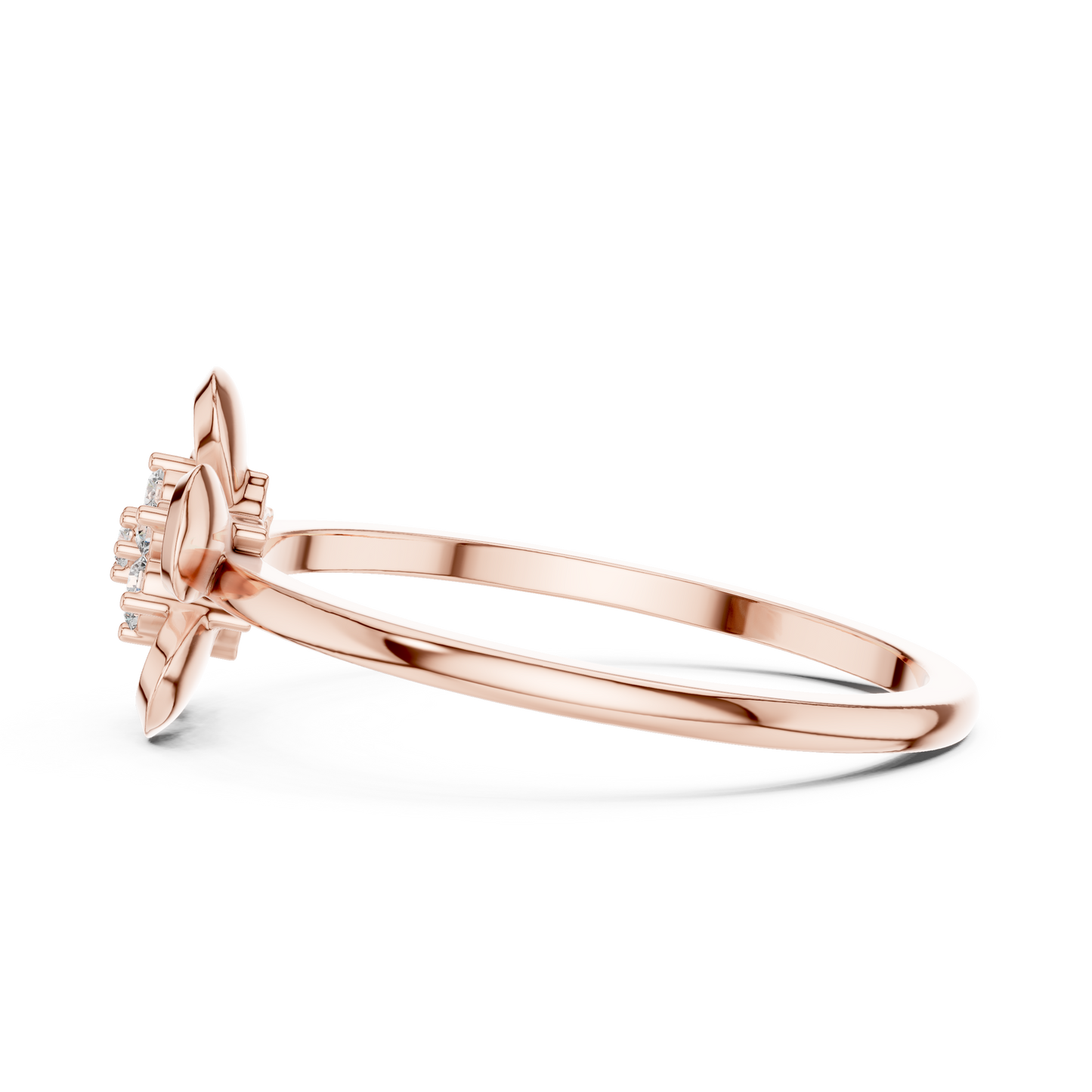 Round Lab Grown Diamond Five Petal Flower Ring
