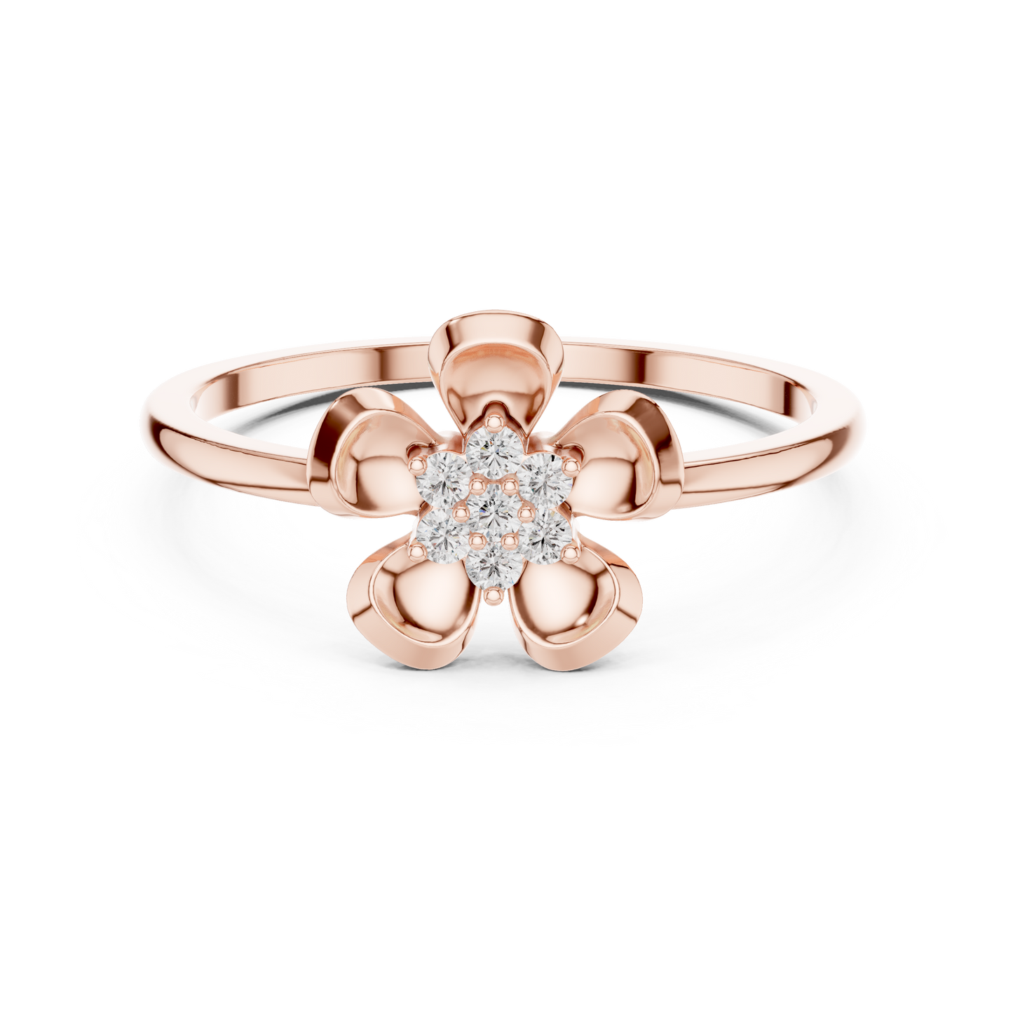 Round Lab Grown Diamond Five Petal Flower Ring