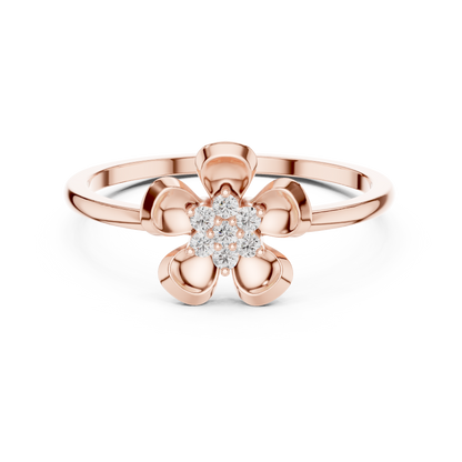 Round Lab Grown Diamond Five Petal Flower Ring