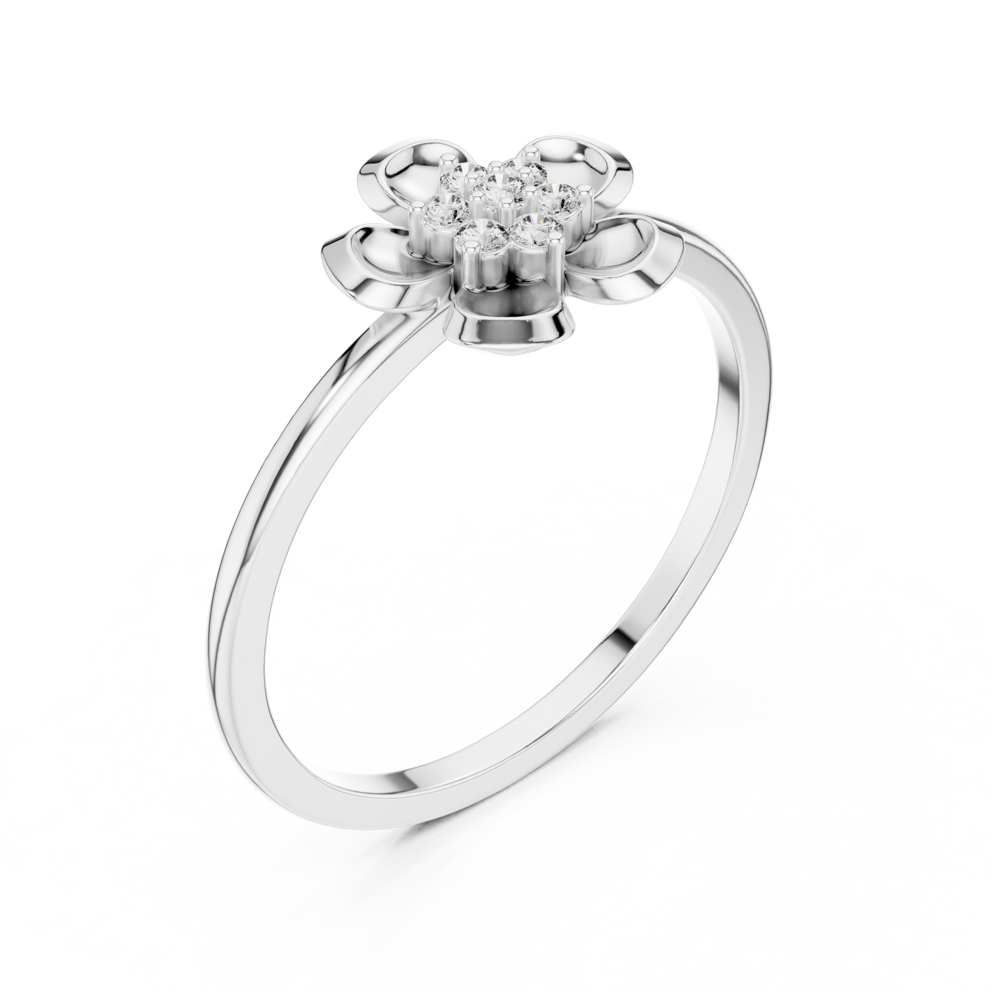 Round Lab Grown Diamond Five Petal Flower Ring