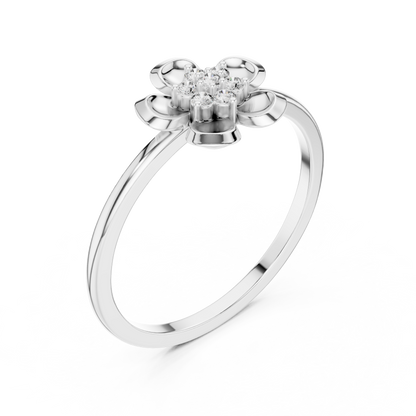 Round Lab Grown Diamond Five Petal Flower Ring