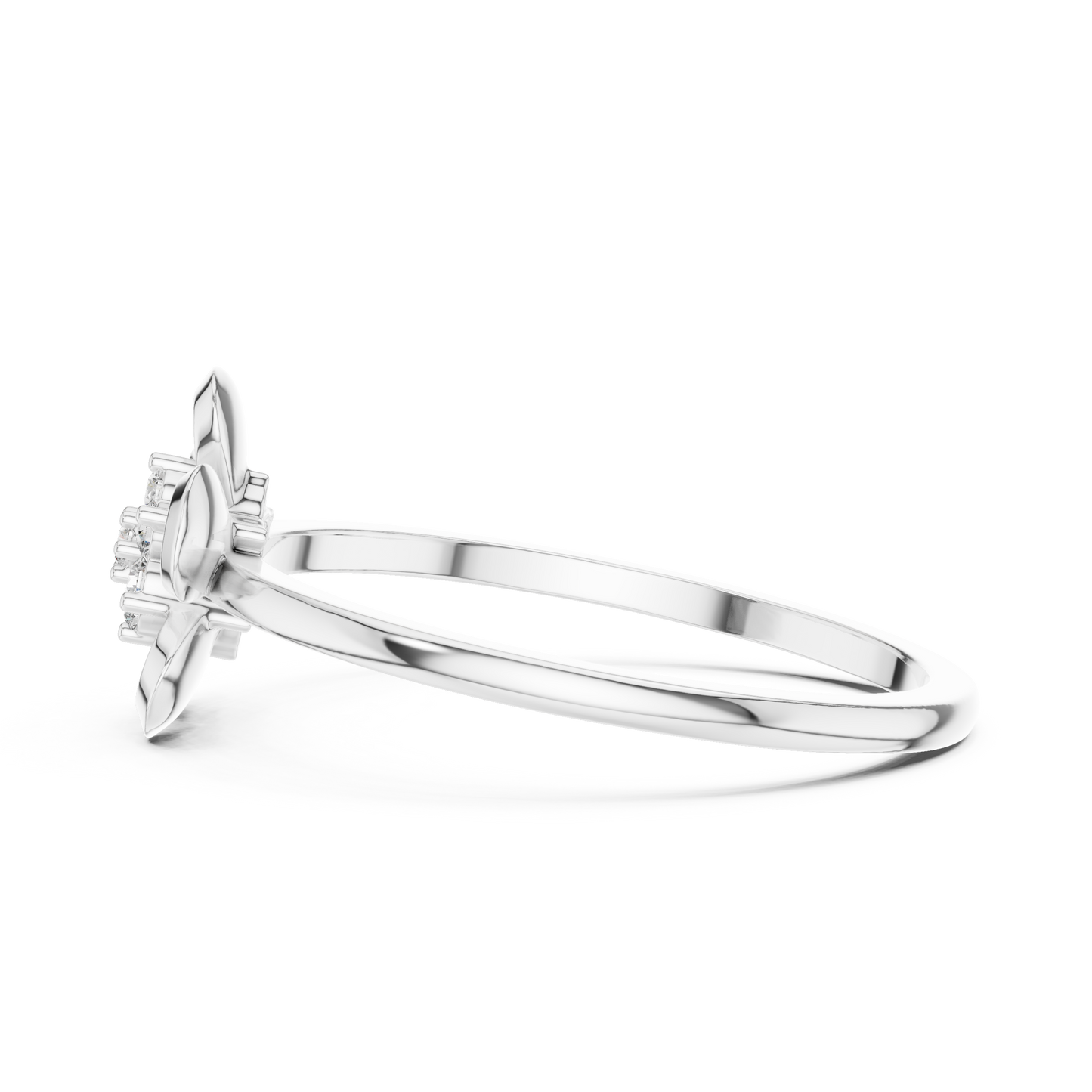 Round Lab Grown Diamond Five Petal Flower Ring