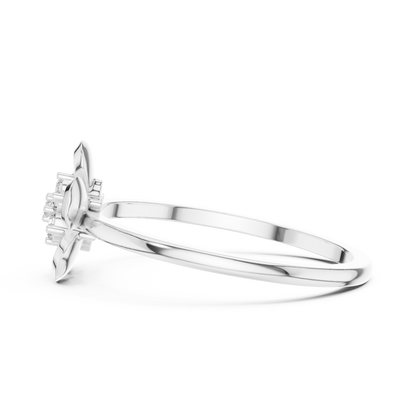 Round Lab Grown Diamond Five Petal Flower Ring