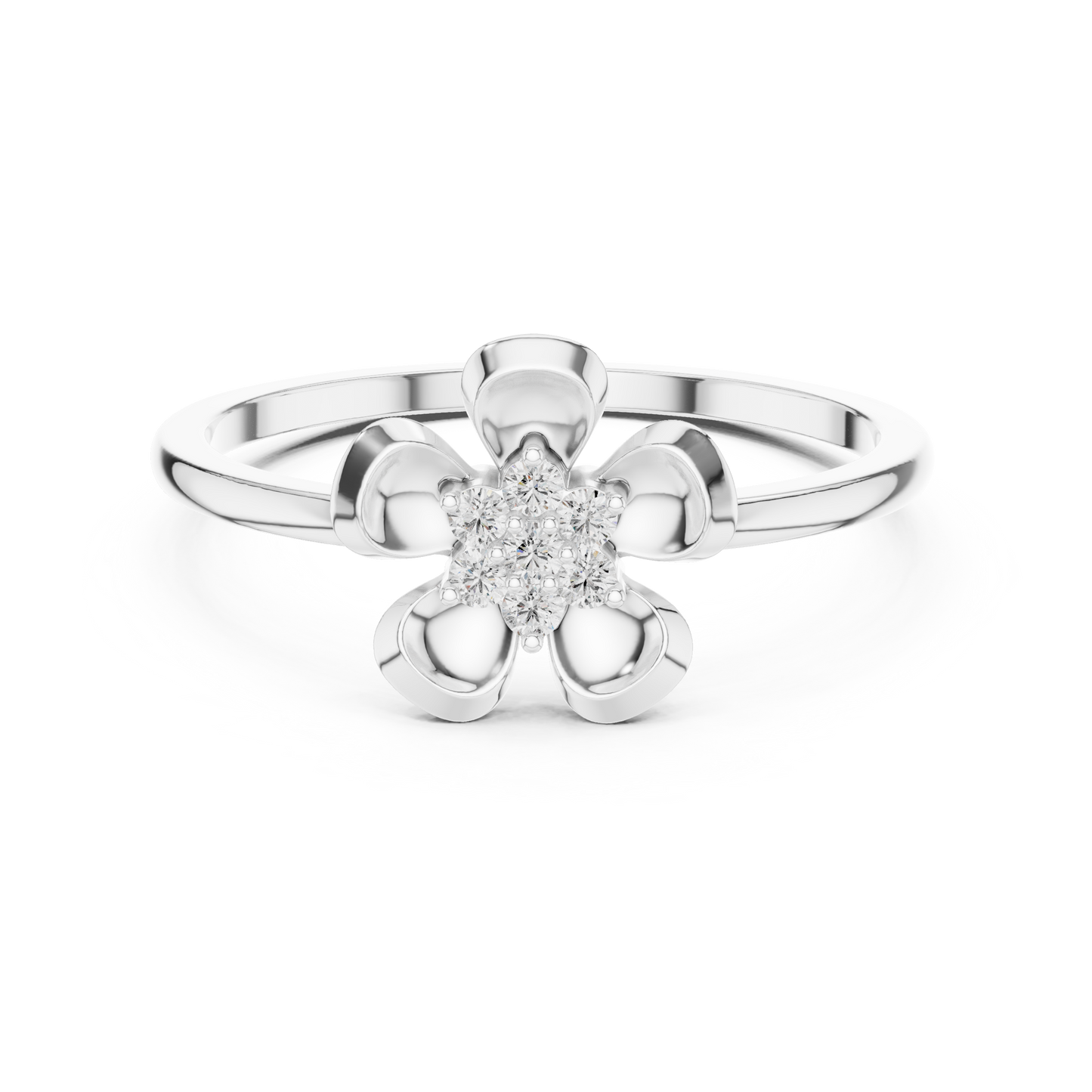 Round Lab Grown Diamond Five Petal Flower Ring