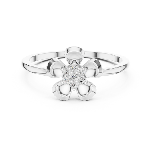 Round Lab Grown Diamond Five Petal Flower Ring
