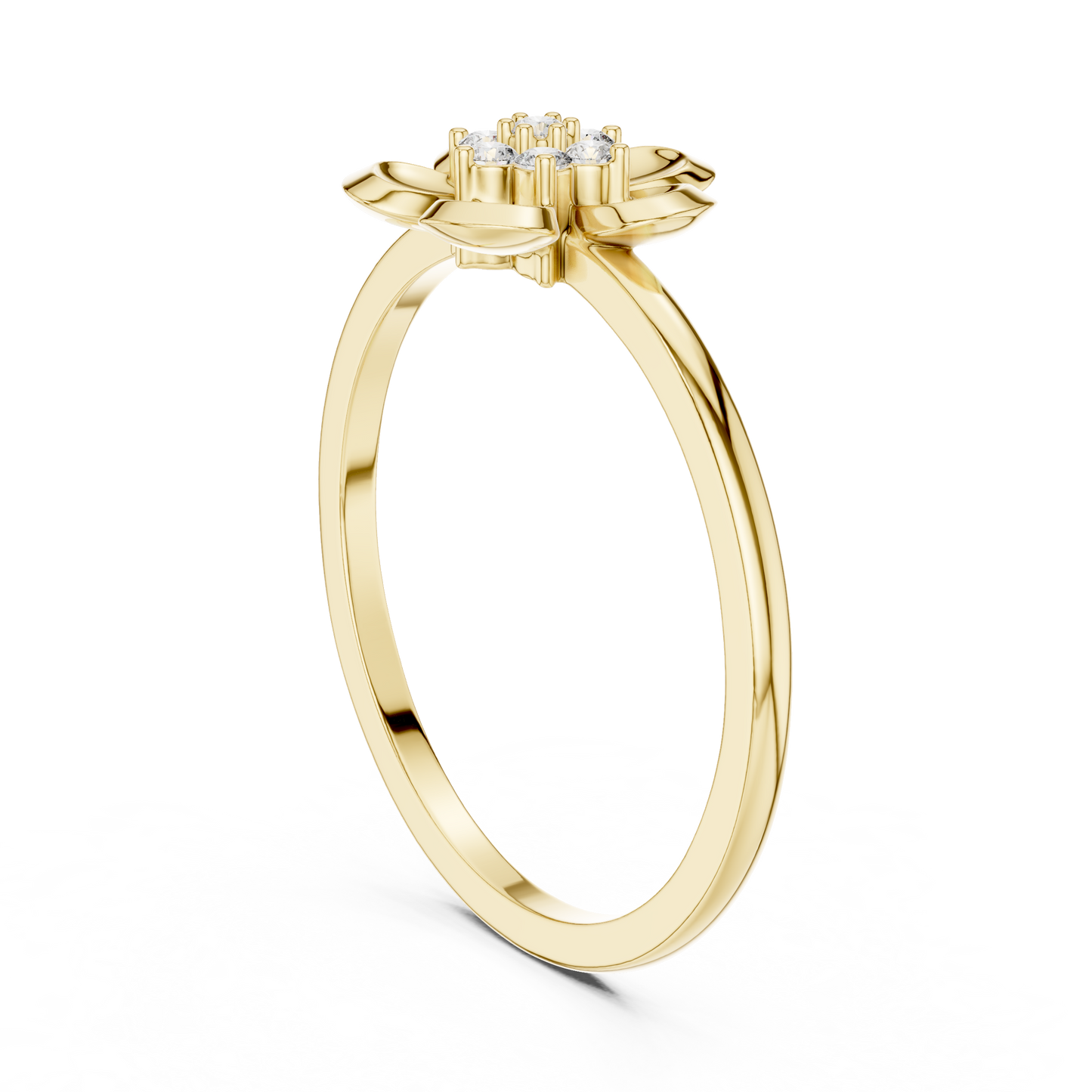 Round Lab Grown Diamond Five Petal Flower Ring