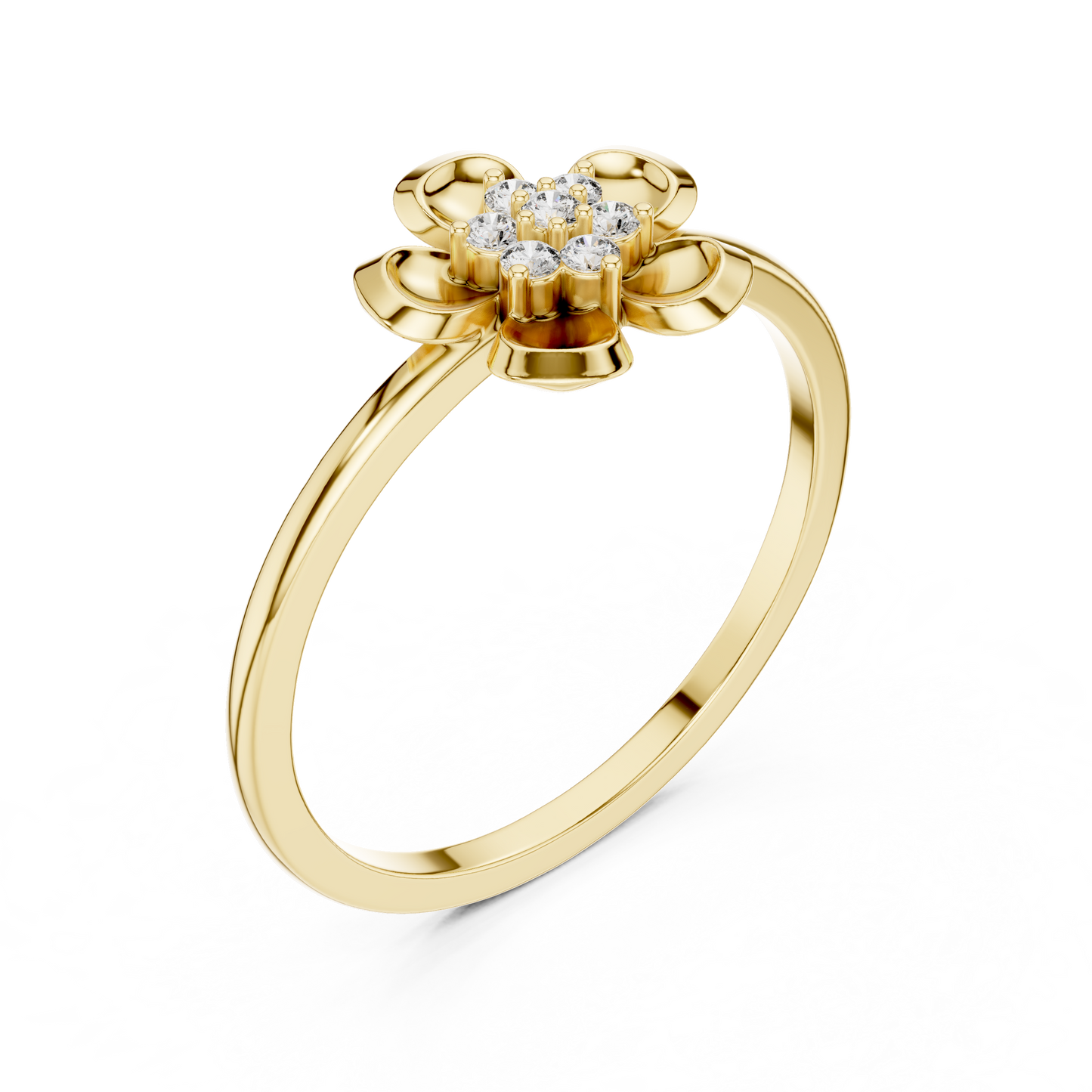 Round Lab Grown Diamond Five Petal Flower Ring