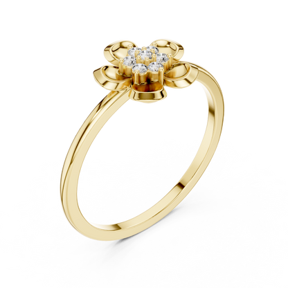 Round Lab Grown Diamond Five Petal Flower Ring
