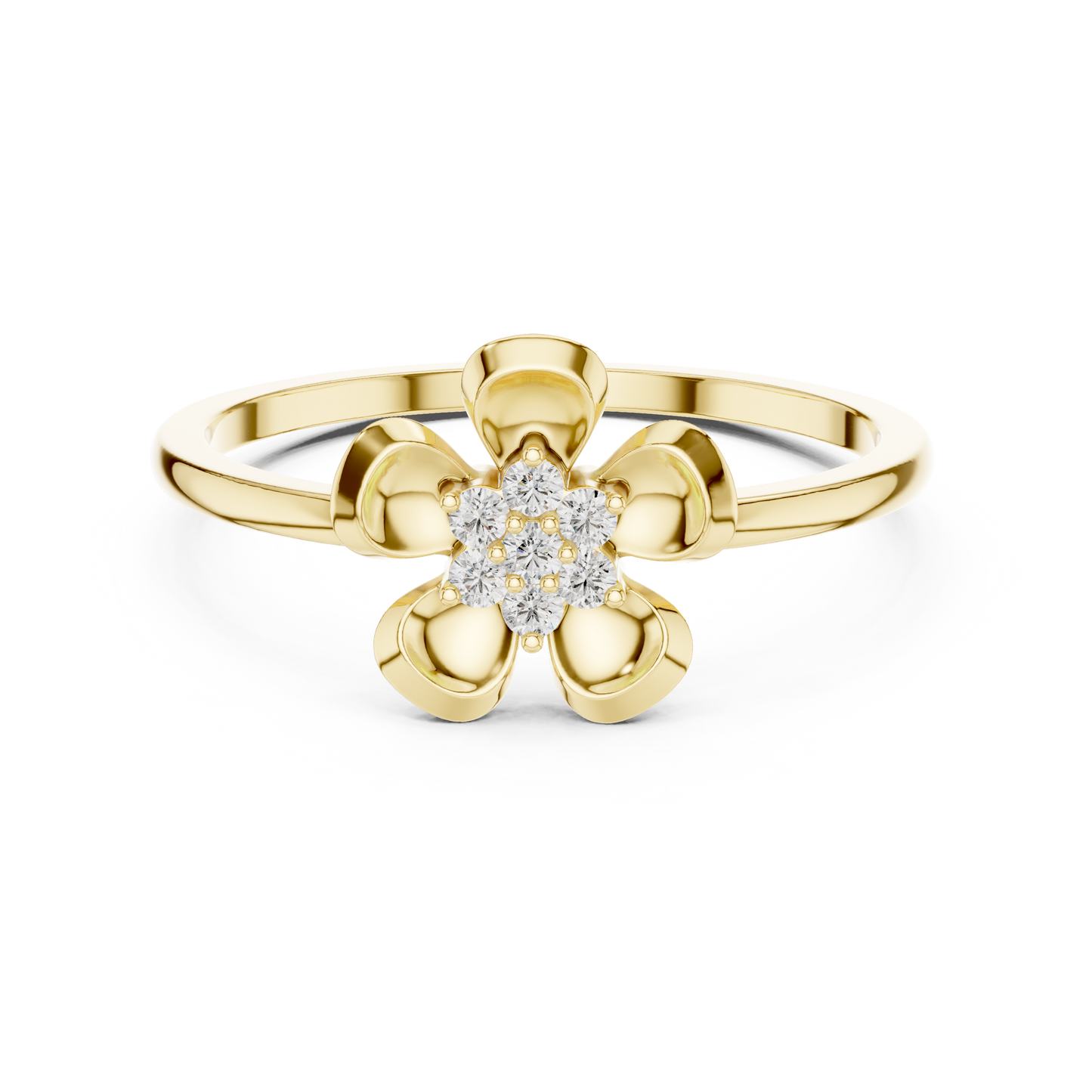 Round Lab Grown Diamond Five Petal Flower Ring